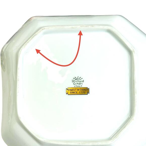 Vintage Richard Ginori Italy Dish Tray Square Hand Painted Scalloped Gold Trim - Picture 11 of 11